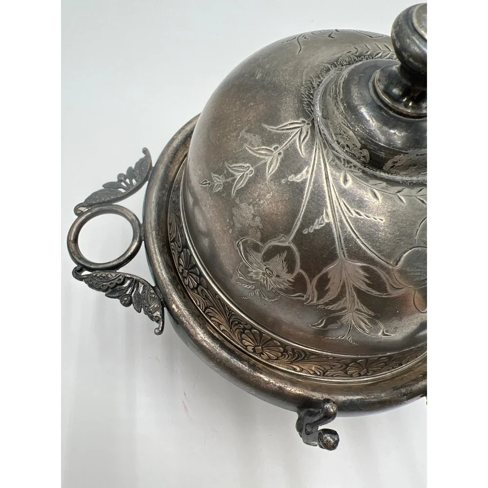 Barbour Bros Silver Quadruple Plate Butter‎ Dish with Lid Floral Engraving